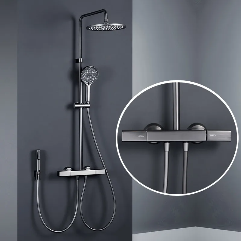 

Bath Shower Faucets Set Hot & Cold Chrome Brass Mixer Bathroom Bathtub Water Tap With Handheld & Bidet & Ttoilet Nozzle Gun Grey