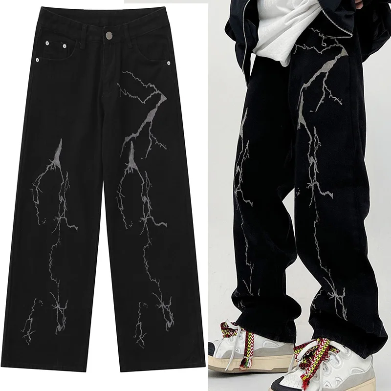 Harajuku Vintage Graffiti Lightning Loose Jeans Men's Y2K Streetwear Gothic Punk Oversized Casual Pants Women's Wide Leg Bermuda
Harajuku Vintage Graffiti Lightning Loose Jeans Men's Y2K Streetwear Gothic Punk Oversized Casual Pants Women's Wide Leg Bermuda