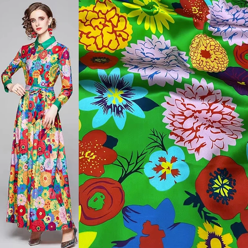 Italian Fashion Brand Printed Silk Fabric Green Sun Red Flower Satin Luxury Clothing Women Designer Fabric Quality Sewing Woven
Italian Fashion Brand Printed Silk Fabric Green Sun Red Flower Satin Luxury Clothing Women Designer Fabric Quality Sewing Woven