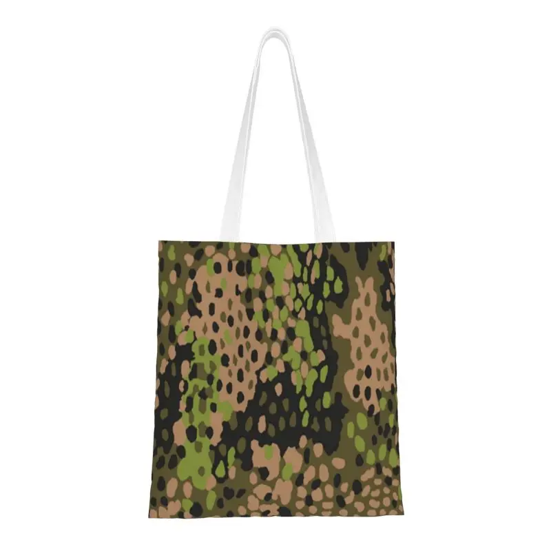 

WW2 Camo Groceries Shopping Tote Bags Women Germany Arm Military Camouflage Canvas Shopper Shoulder Bags Big Capacity Handbags