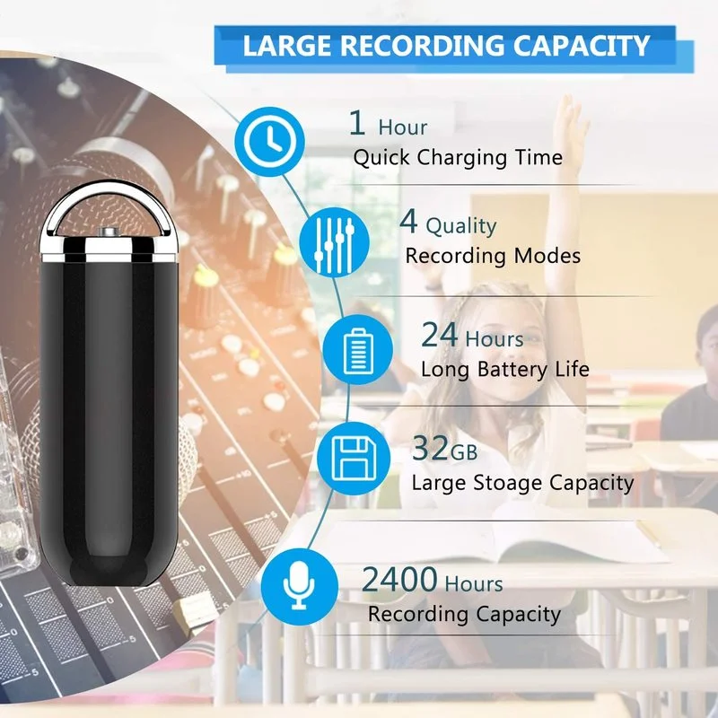 8GB TO 32GB Voice Activated Recorder 2400 Hours Recording Capacity Keychain Audio Recording Suitable for Lectures and Meetings
8GB TO 32GB Voice Activated Recorder 2400 Hours Recording Capacity Keychain Audio Recording Suitable for Lectures and Meetings