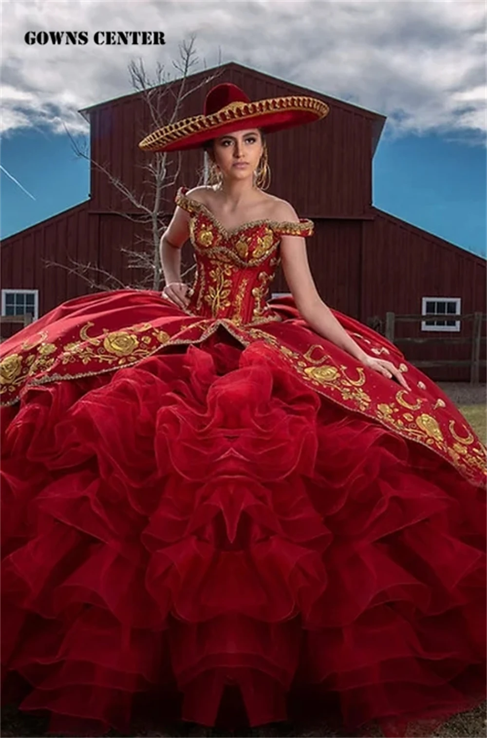 Mexican Red Ruffels Gold Embroidery Ball Gown Quinceanera Dress Off The Shoulder Corset Wedding Dresses Sweet 16 aqua quinceñear
Mexican Red Ruffels Gold Embroidery Ball Gown Quinceanera Dress Off The Shoulder Corset Wedding Dresses Sweet 16 aqua quinceñear