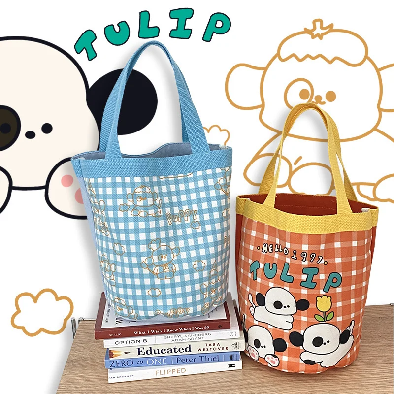 Women's Cute Cartoon Dog Print Lunch Bag Lattice Canvas Cylinder Handbag Female Cotton Cloth Bucket Tote Bags
Women's Cute Cartoon Dog Print Lunch Bag Lattice Canvas Cylinder Handbag Female Cotton Cloth Bucket Tote Bags