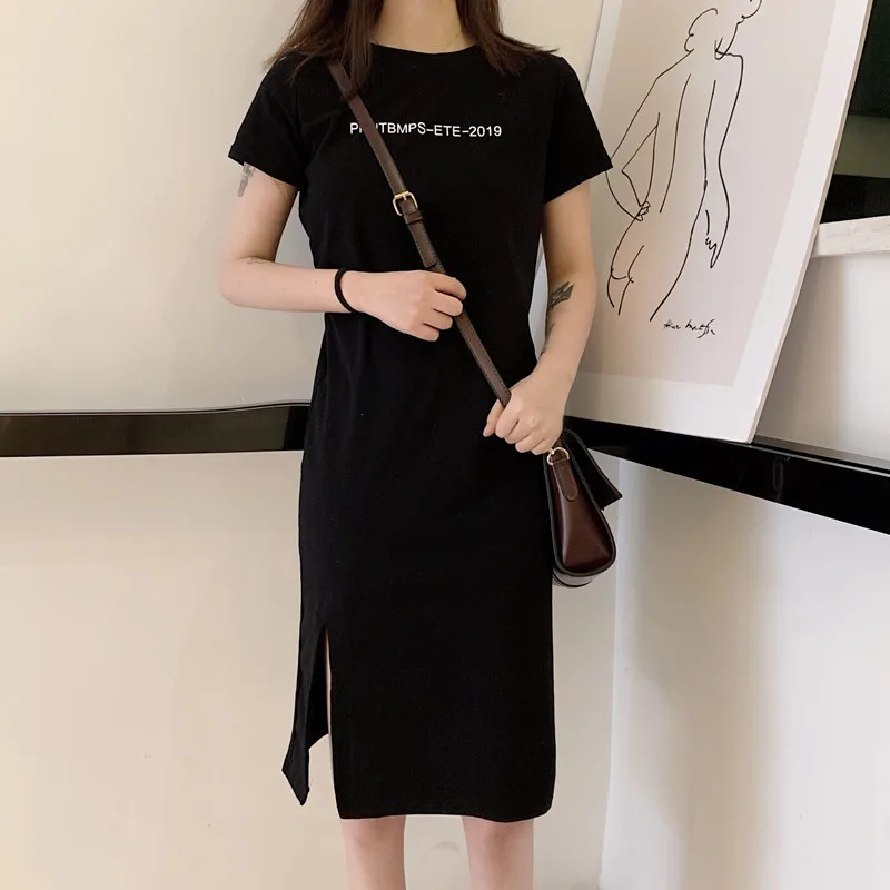 Women's Slit Letter Printed Midi T-shirt Dresses Short Sleeve Casual Loose Bottoming Black Silm Long Skirt Vintage 2022 Fashion
Women's Slit Letter Printed Midi T-shirt Dresses Short Sleeve Casual Loose Bottoming Black Silm Long Skirt Vintage 2022 Fashion