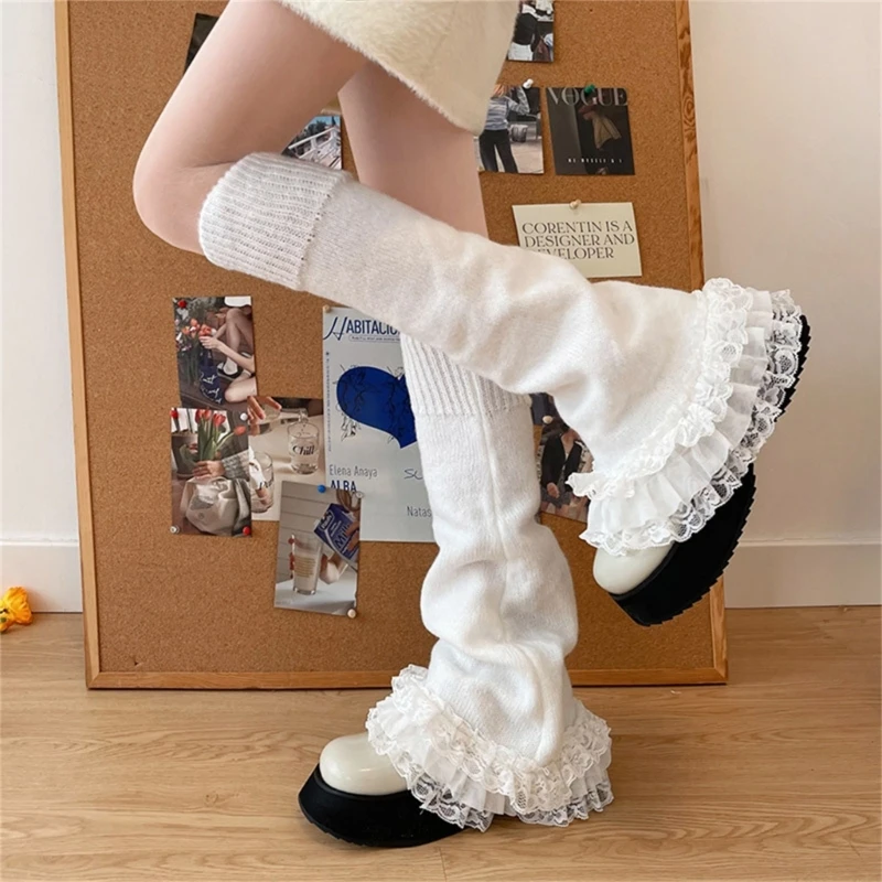 

Ruffle Frilly Leg Warmers Women Girls Lolitas Leg Warmer Warm Knitted Long Socks drop shipping