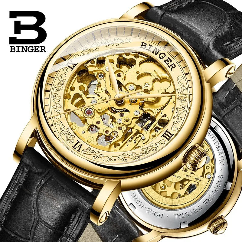 

Switzerland Binger For Mens Watch Automatic Mechanical Wristwatch Sapphire Japan Miyota Skeleton Reloj Hombre Orologio Kol Saati