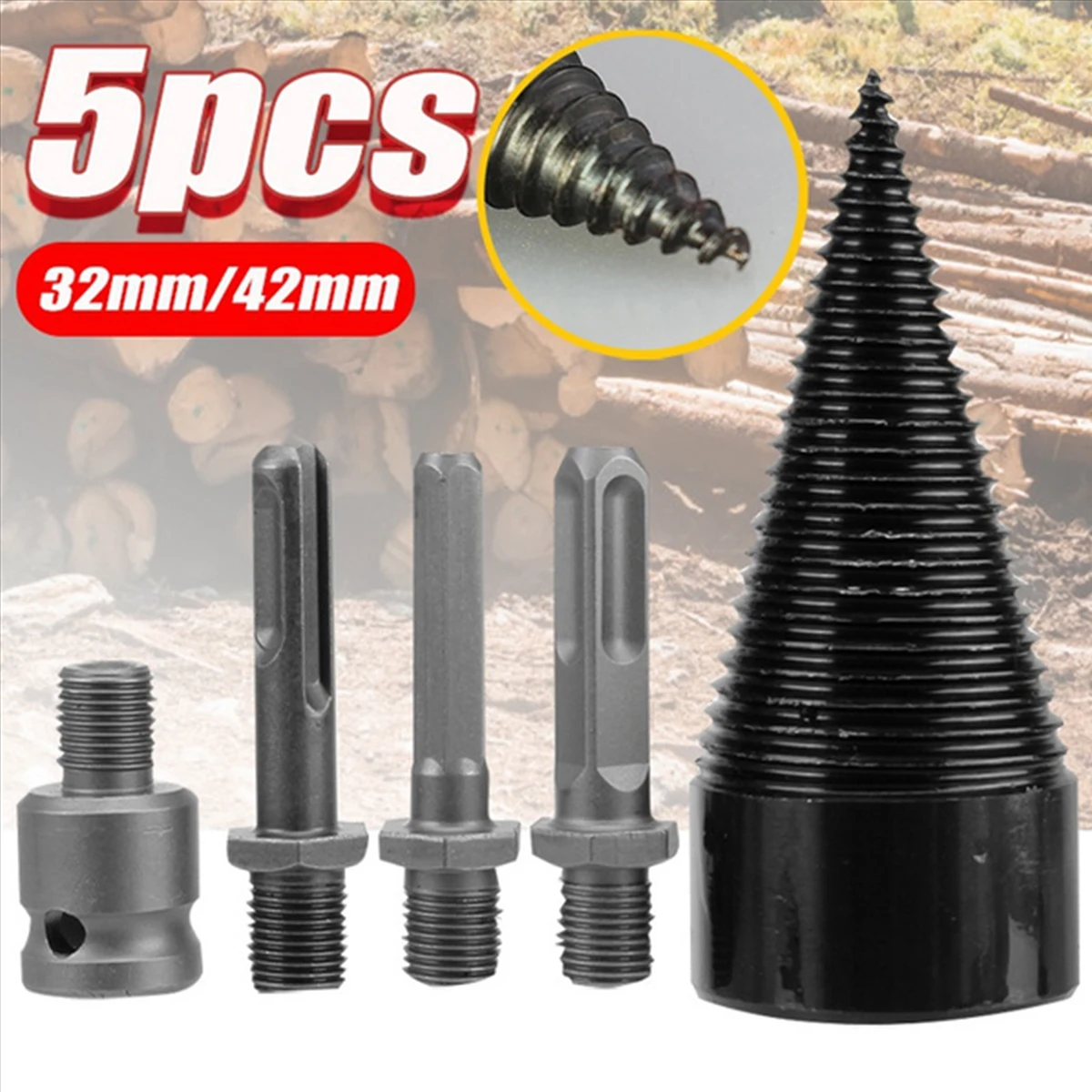 5pcs/set Wood Splitting Drill Bit 32/42mm Firewood Splitter Drill Bit Wood Cone Punch Driver Shank Drill Bit Split Drilling Tool
5pcs/set Wood Splitting Drill Bit 32/42mm Firewood Splitter Drill Bit Wood Cone Punch Driver Shank Drill Bit Split Drilling Tool