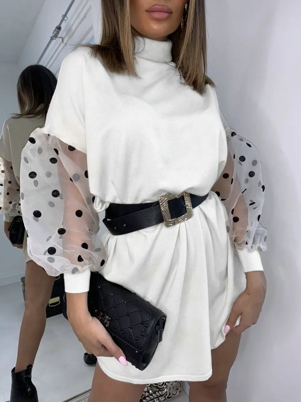 Fashion Mesh See Through Polka Dot Puff Sleeve Turtleneck Long Sleeve Dress Mini Party Dresses Vestidos 2021 Sexy Women Dress
Fashion Mesh See Through Polka Dot Puff Sleeve Turtleneck Long Sleeve Dress Mini Party Dresses Vestidos 2021 Sexy Women Dress