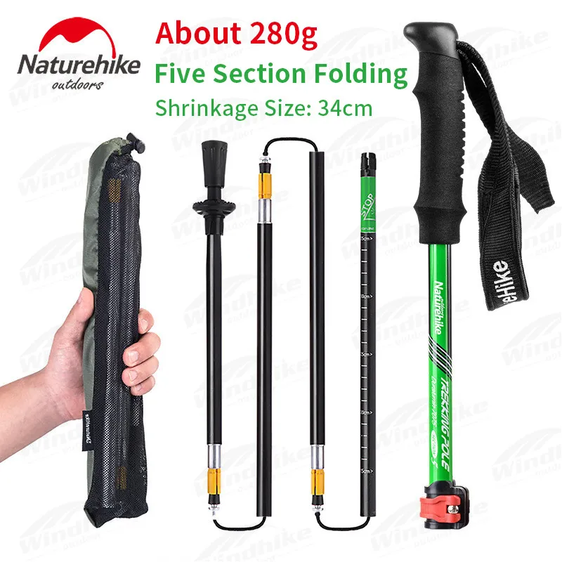 

Naturehike Trekking Poles 5-section Folding Ultralight Adjustable Telescopic Hiking camping Walking Stick External Lock 280g