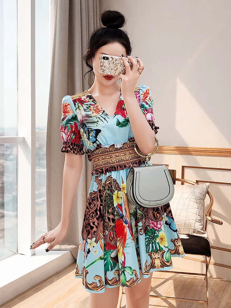 Delocah High Quality Summer Women Fashion Runway Party Mini Dress Short Sleeve Sequined Beading Ruffle Hem Print Slim Dresses
Delocah High Quality Summer Women Fashion Runway Party Mini Dress Short Sleeve Sequined Beading Ruffle Hem Print Slim Dresses