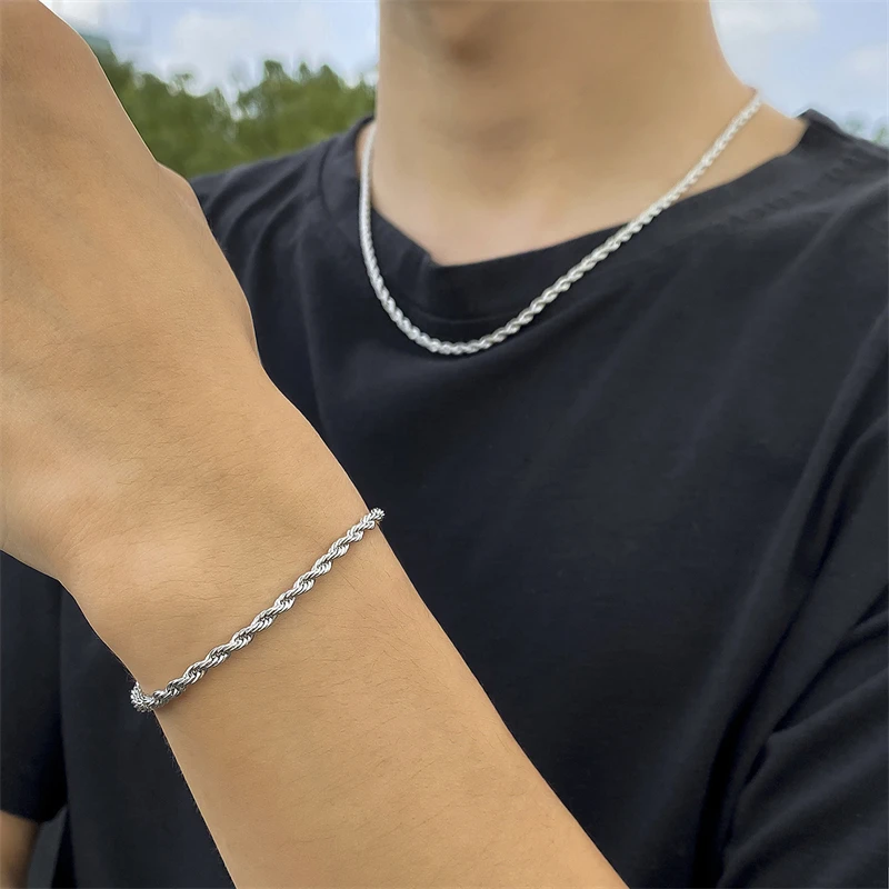 Simple Temperament Twist Necklace Bracelet Set Male Hip-Hop All-Match Bracelet Selected Personalized Daily Party Gift Jewelry
Simple Temperament Twist Necklace Bracelet Set Male Hip-Hop All-Match Bracelet Selected Personalized Daily Party Gift Jewelry