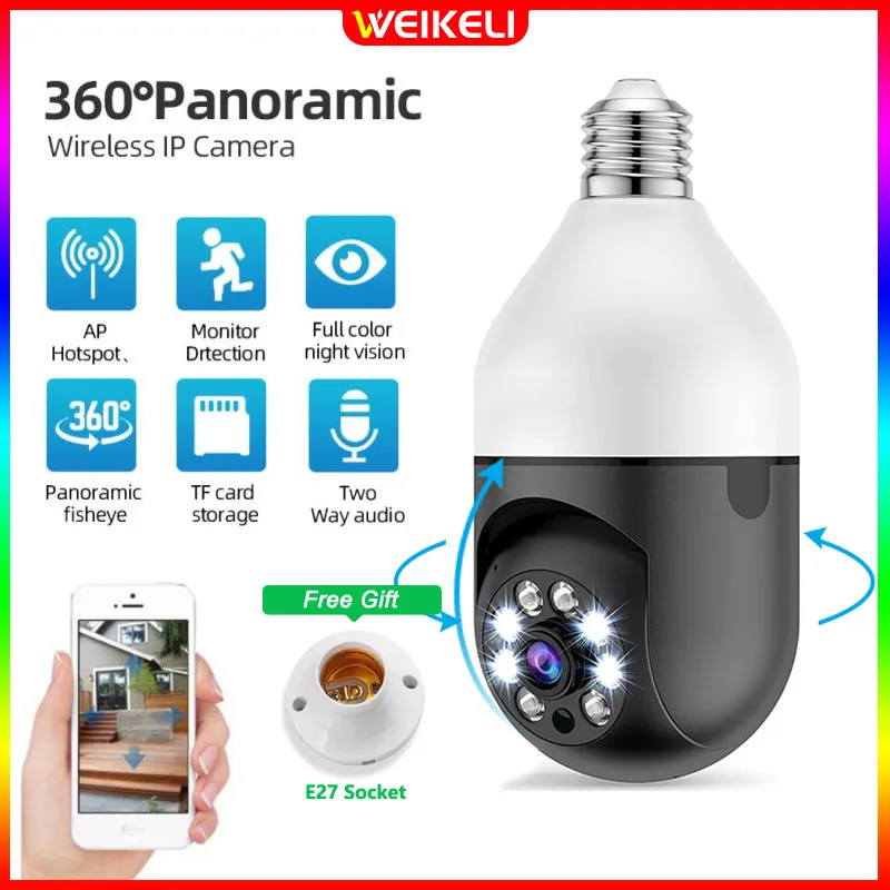 E27 Light Bulb Camera 2MP 1080P Wifi IP Camera PTZ wireless Night-Vision Smart Security Auto Tracking Video Surveillance Cameras
E27 Light Bulb Camera 2MP 1080P Wifi IP Camera PTZ wireless Night-Vision Smart Security Auto Tracking Video Surveillance Cameras