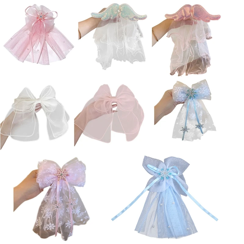 

Headdress Veil Hair Bows Clips for Head Veil Girl Bowknot Barrettes Fairy Princess Ponytail Hairpin Hair Accessories