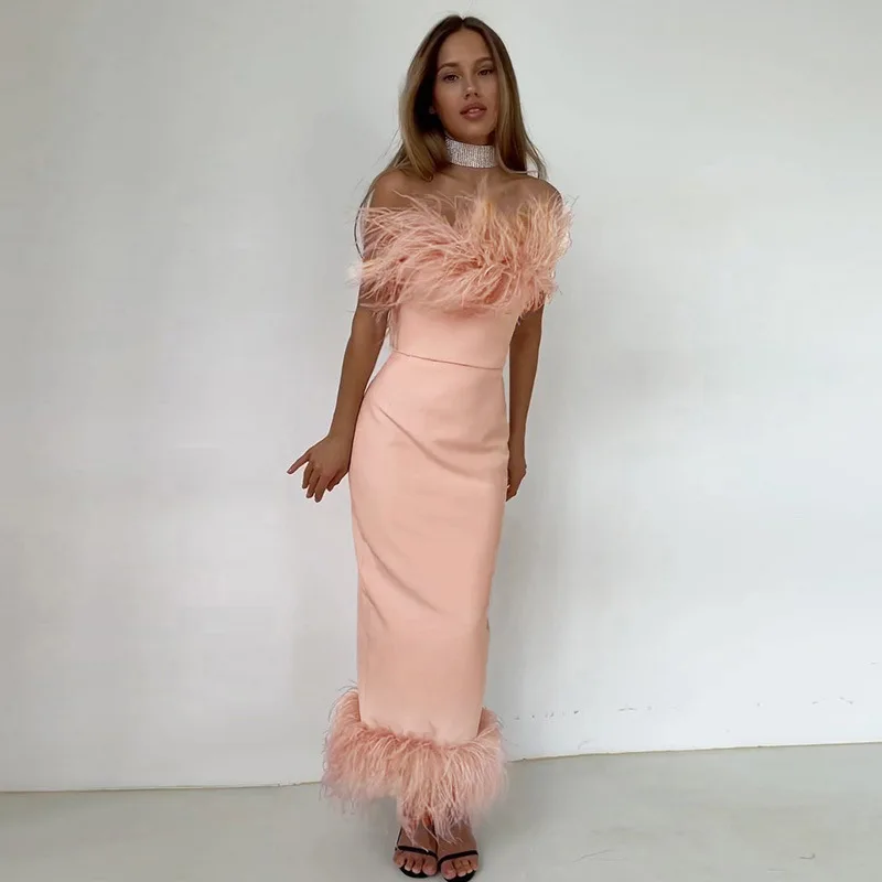 Strapless Sleeveless Fashion Backless Feather Tassel Midi Long Dress Women's Elegant Dress Sexy Club Party Dress
Strapless Sleeveless Fashion Backless Feather Tassel Midi Long Dress Women's Elegant Dress Sexy Club Party Dress