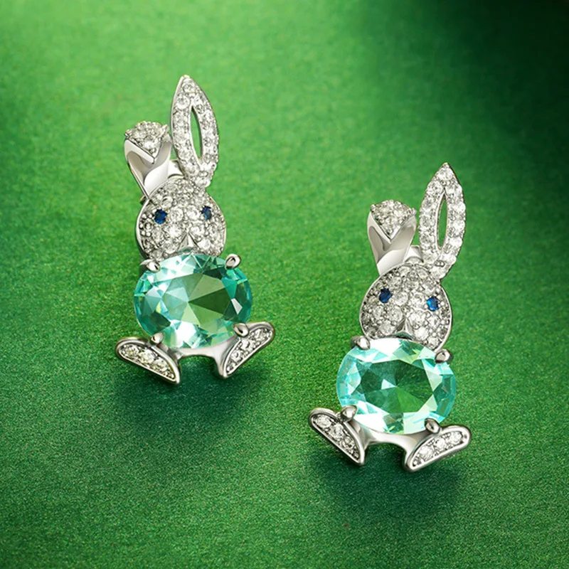 

2022 оптовая продажа, модные ювелирные изделия с милым Кроликом, роскошные изысканные Мультяшные серьги с синим кристаллом циркония для женщин, подарки на день рождения
