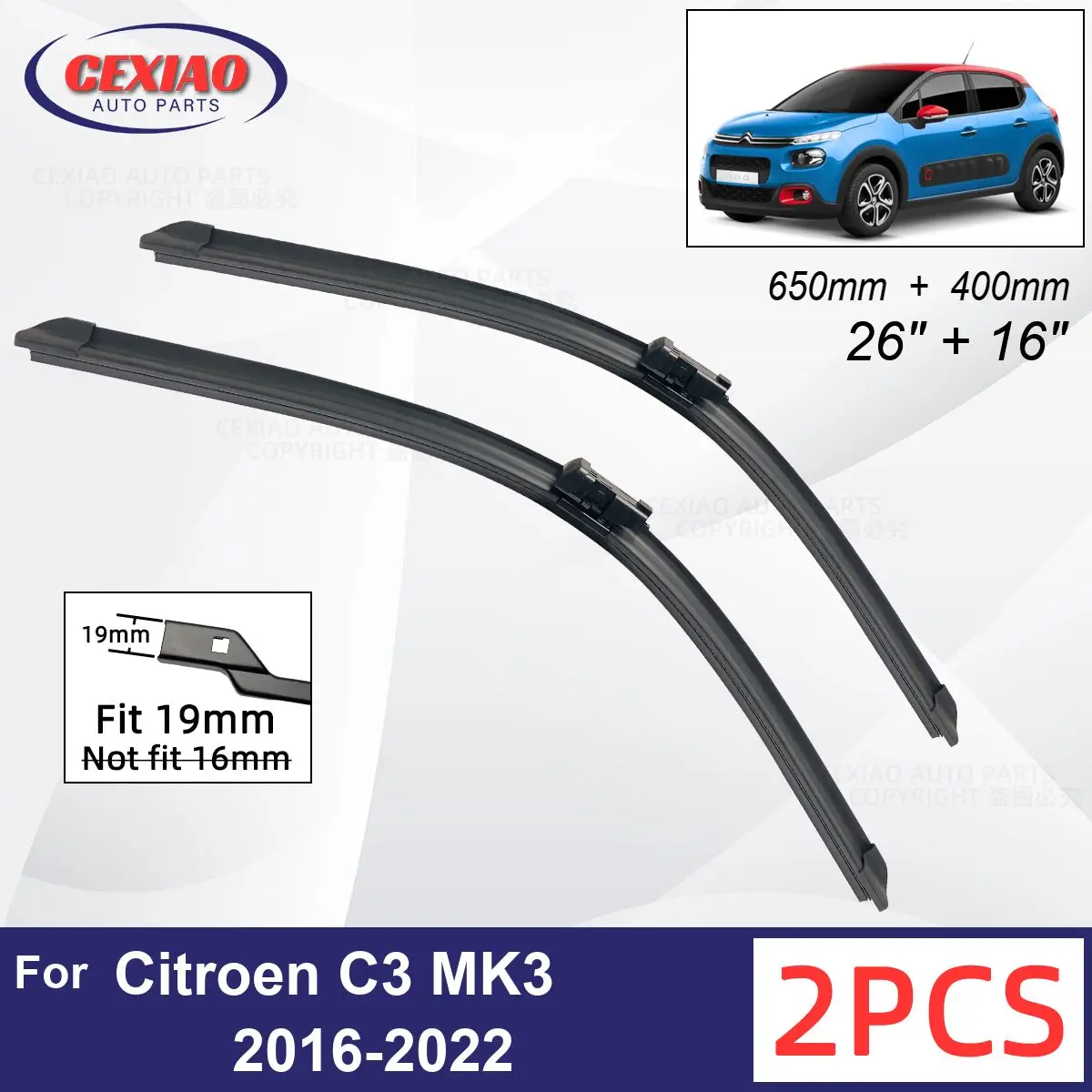Car Wiper For Citroen C3 MK3 2016-2022 Front Wiper Blades Soft Rubber Windscreen Wipers Auto Windshield 26"+16" 650mm + 400mm
Car Wiper For Citroen C3 MK3 2016-2022 Front Wiper Blades Soft Rubber Windscreen Wipers Auto Windshield 26"+16" 650mm + 400mm