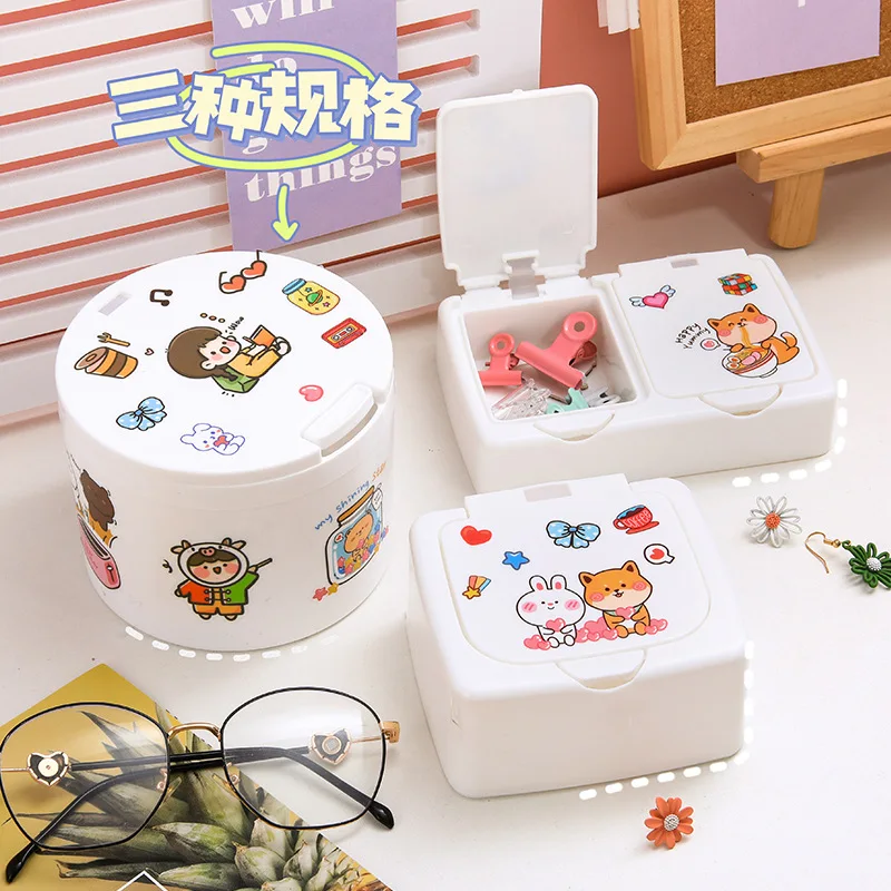 

Cute Plastic Button Desktop Storage Box Jewlery Organizer Case With Lid Cosmetic Hairpin Lipstick Cotton Swab Sundries Container