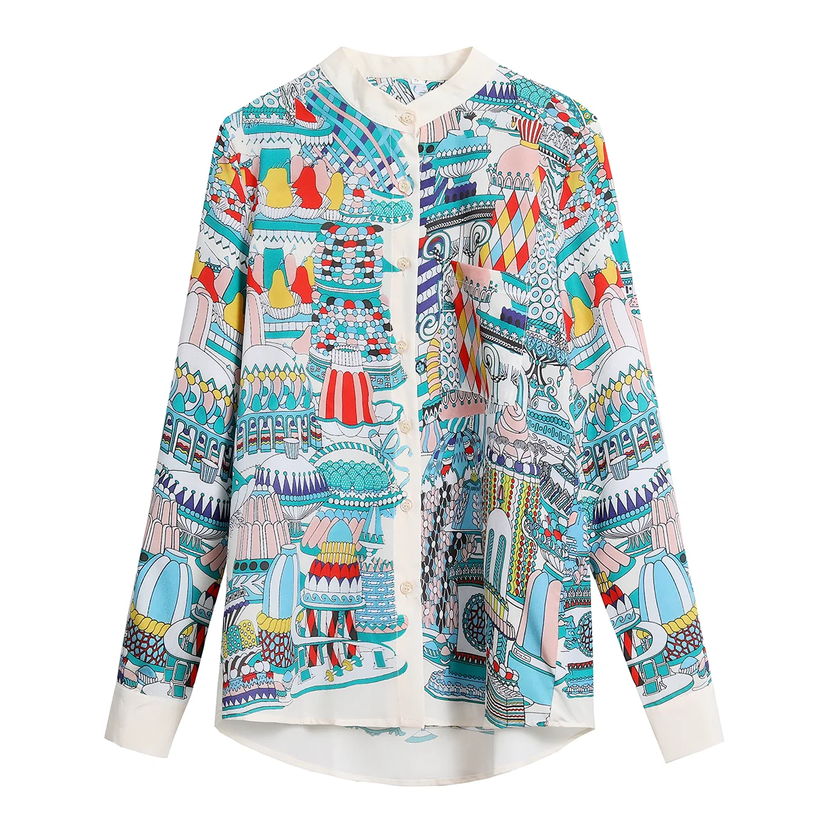 Summer New Women's Blouse O Collar Shirt Long Sleeve Top Splicing Printing Chiffon Casual Fashion Loose Houthion
Summer New Women's Blouse O Collar Shirt Long Sleeve Top Splicing Printing Chiffon Casual Fashion Loose Houthion