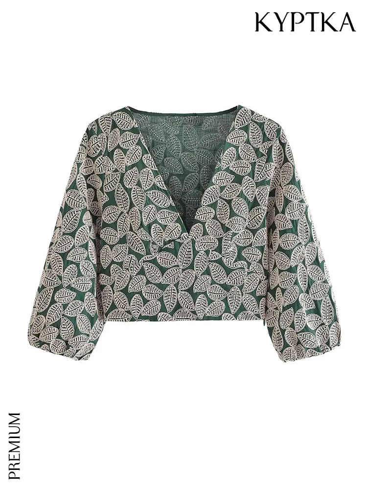 KYPTKA Women Fashion Contrast Embroidery Cropped Blouses Vintage V Neck Three Quarter Sleeve Female Shirts Blusas Chic Tops
KYPTKA Women Fashion Contrast Embroidery Cropped Blouses Vintage V Neck Three Quarter Sleeve Female Shirts Blusas Chic Tops