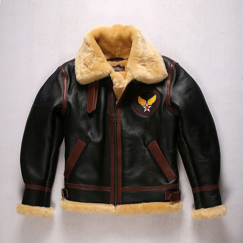 Брендовая супертеплая мужская куртка из овечьей шкуры, большой размер B3, шерстяная куртка-бомбер с воротником, винтажное Мужское пальто в стиле милитари
Брендовая супертеплая мужская куртка из овечьей шкуры, большой размер B3, шерстяная куртка-бомбер с воротником, винтажное Мужское пальто в стиле милитари