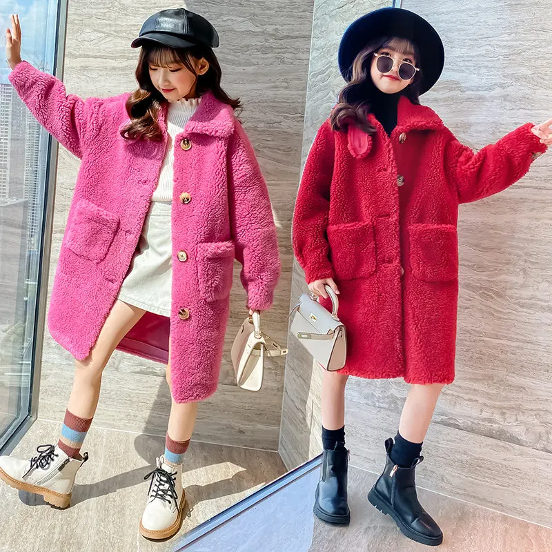 Teen Girls Cotton Wool Blends Coats Winter Thicken Rose Red Pink Mid-Long Fleece Turn Down Collar Jackets Kids girl clothes 4-13
Teen Girls Cotton Wool Blends Coats Winter Thicken Rose Red Pink Mid-Long Fleece Turn Down Collar Jackets Kids girl clothes 4-13