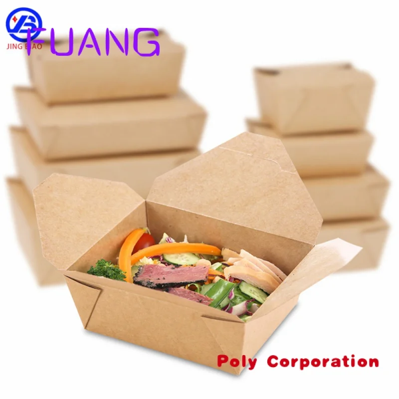 

Biodegradable Kraft Paper Pulp Box Disposable Customized Pla Coating Paper Salad Porridge Dessert Lunch Take Away Boxes