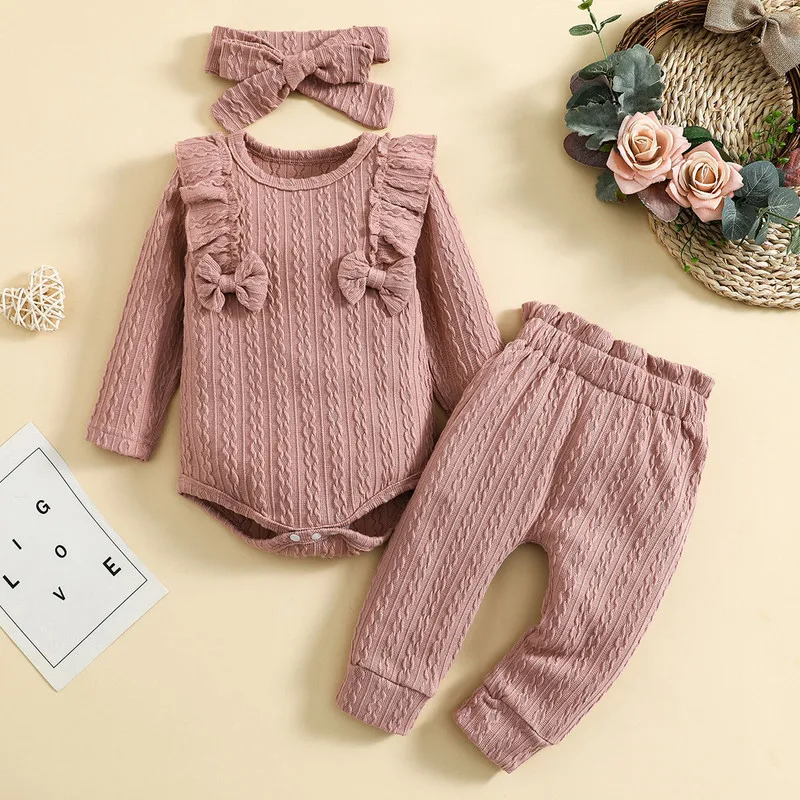 New Born Baby Girls Clothes 3PCS Bodysuit Suit Fall Long Sleeve Plain Color Ruffle Bow O-Neck Snap Bodysuits Pants Bow Headband
New Born Baby Girls Clothes 3PCS Bodysuit Suit Fall Long Sleeve Plain Color Ruffle Bow O-Neck Snap Bodysuits Pants Bow Headband