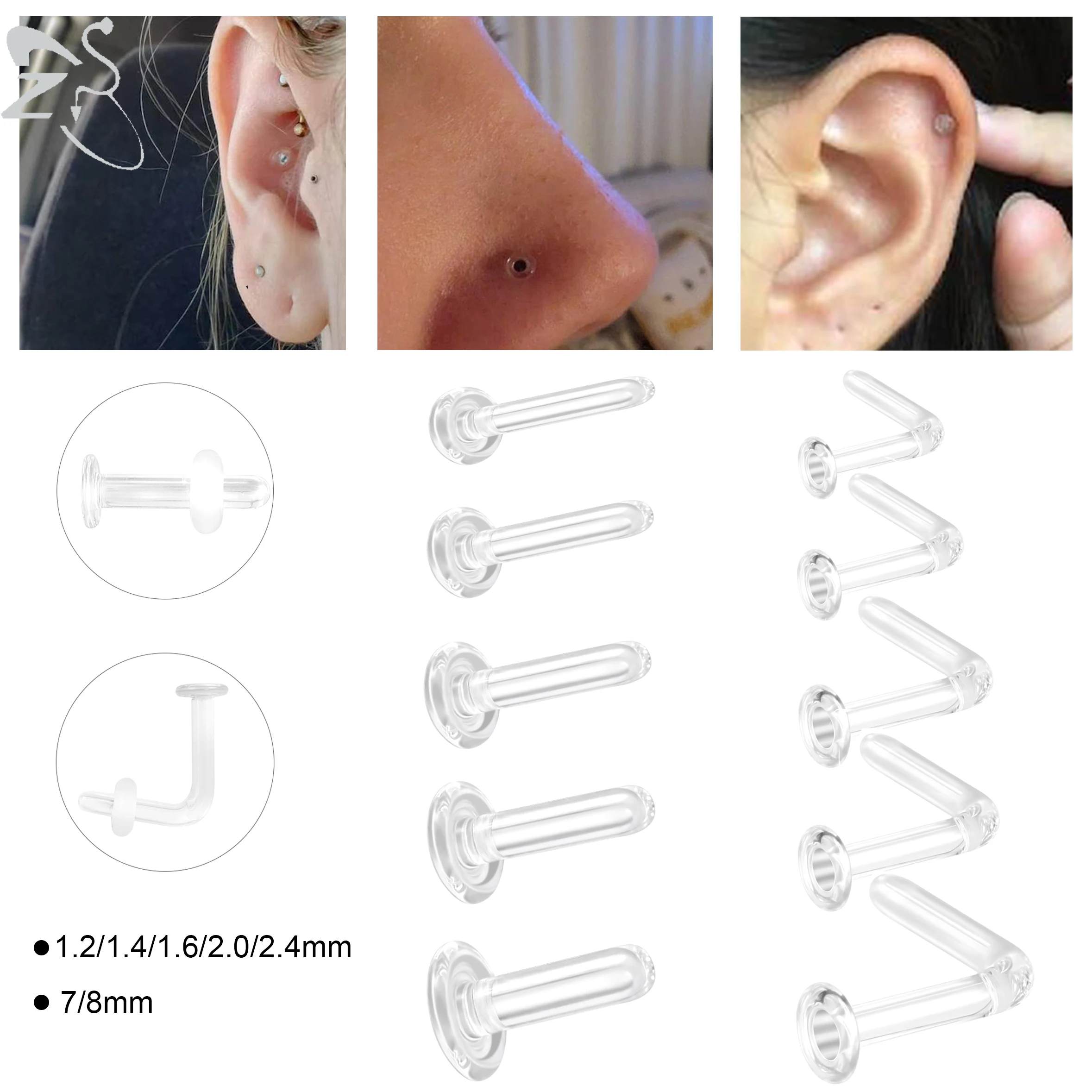 

ZS 1PC Glass Clear Nose Piercing Hypoallergenic Nose Stud I&L Shape Nose Studs Retainer Holder Helix Cartilage Piercing Jewelry