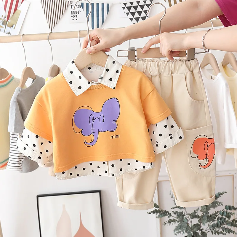 Fashion Children's Suit Boys and Girls Kids Elephant Cartoon Printed Vest Polka Dot T-shirt Pants 3Pcs/Sets Boy Girl Outfit
Fashion Children's Suit Boys and Girls Kids Elephant Cartoon Printed Vest Polka Dot T-shirt Pants 3Pcs/Sets Boy Girl Outfit