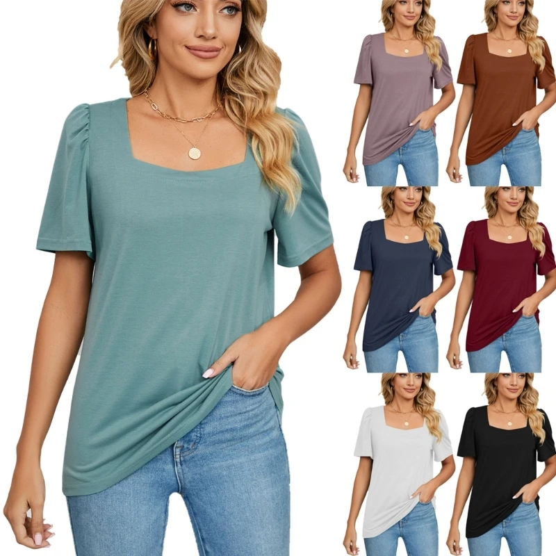 Женские футболки с коротким рукавом, повседневный свободный однотонный топ-туника с квадратным вырезом и пышными рукавами
Женские футболки с коротким рукавом, повседневный свободный однотонный топ-туника с квадратным вырезом и пышными рукавами