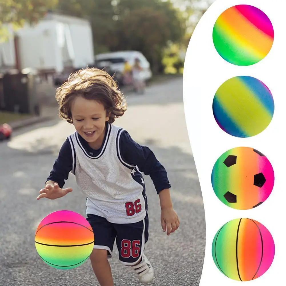 

Rainbow Balls Inflatable Toys Kids Indoor Outdoor Sports Parent Pool Games Playground Beach Physical Ball Soccers Exercise K5Y0