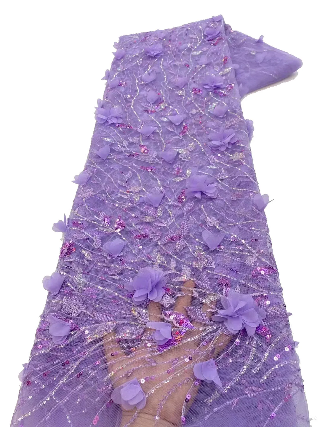 

2023 высококачественное французское Тюлевое кружево, изысканная 3D Цветочная ткань с бисером и блестками, модное женское платье