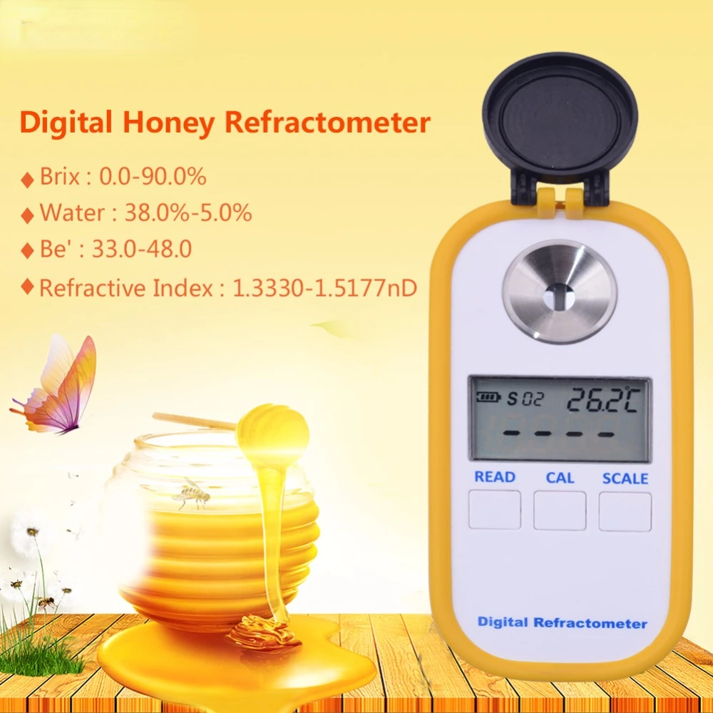 Portable digital Honey refractometer Brix Refractive Index Refractometer 0-90% Brix high quality handheld 
Portable digital Honey refractometer Brix Refractive Index Refractometer 0-90% Brix high quality handheld