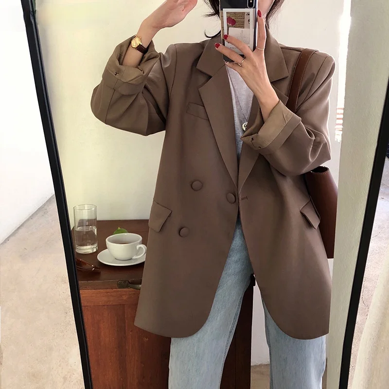 2021 Spring Autumn Vintage Loose Jacket Women Casual Office Blazer Korean Fashion Solid Colors Single Button Long Sleeve Blazer
2021 Spring Autumn Vintage Loose Jacket Women Casual Office Blazer Korean Fashion Solid Colors Single Button Long Sleeve Blazer