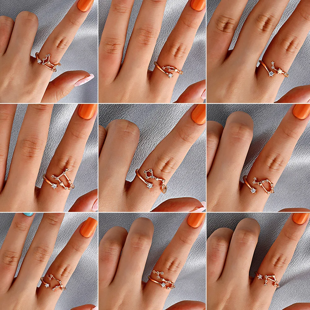 Aporola Fashion Alloy Diamond Twelve Constellation Ring Opening Adjustable Ring Men's and Women's Index Finger Ring Gift Jewelry
Aporola Fashion Alloy Diamond Twelve Constellation Ring Opening Adjustable Ring Men's and Women's Index Finger Ring Gift Jewelry