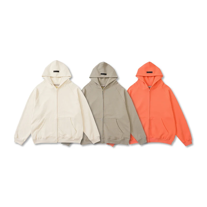 

2023 New Colorway Essential Hoodies 100% Cotton Men Zipper Sweatshirts Top Quality Flocking Letter Print Hoodie Oversize Sweater