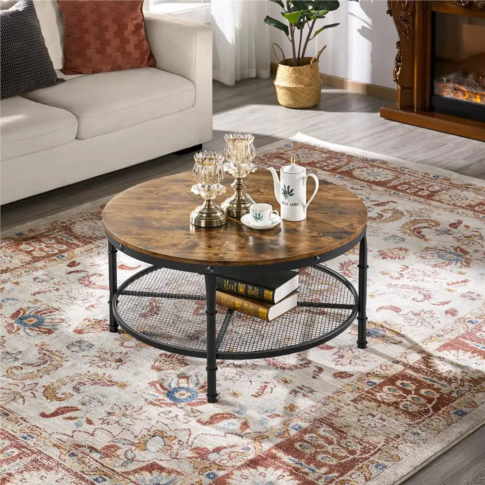 Modern Round Metal Coffee Table With Storage Shelf Living Room Table Rustic Brown Home Furniture Restaurant Tables Side Center
Modern Round Metal Coffee Table With Storage Shelf Living Room Table Rustic Brown Home Furniture Restaurant Tables Side Center