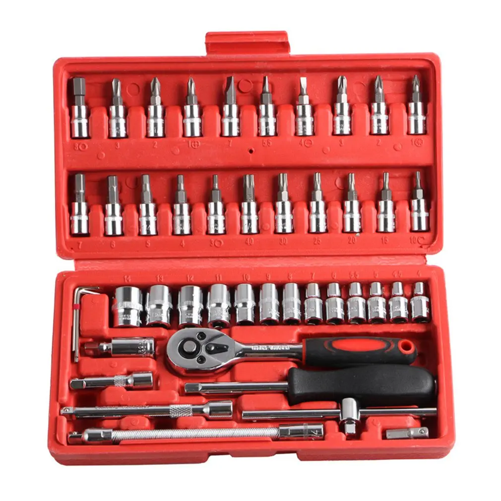 46pcs/set Carbon Steel Combination Set Wrench Socket Spanner Screwdriver Household Motorcycle Car Repair Tool 
46pcs/set Carbon Steel Combination Set Wrench Socket Spanner Screwdriver Household Motorcycle Car Repair Tool