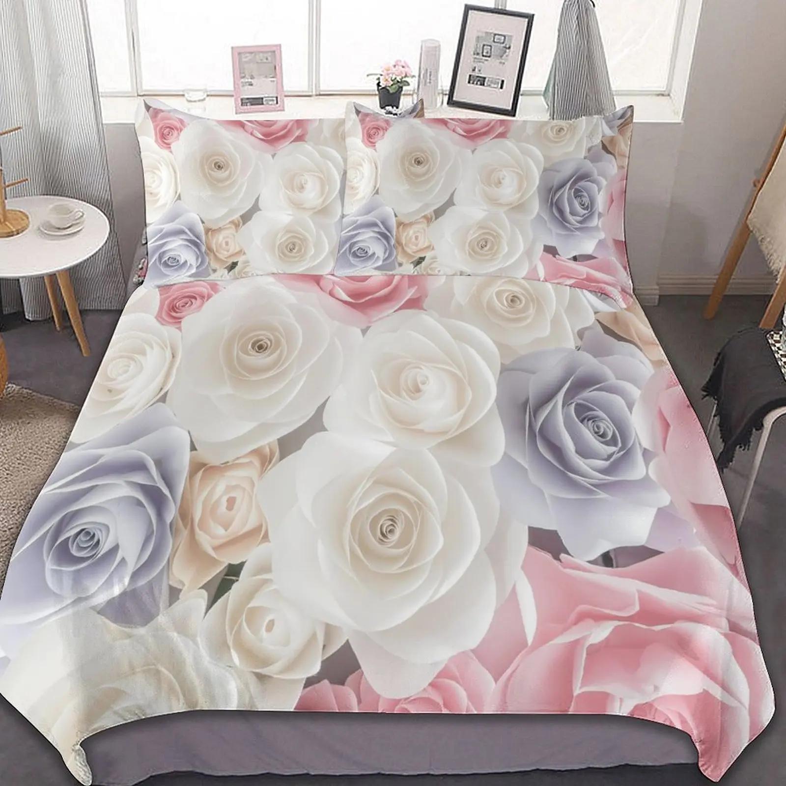 3-Piece Bedding Set (1 Duvet Cover + 2 Pillow Shams) Pastel Roses Style 86"x70",79"x90",90"x90"
3-Piece Bedding Set (1 Duvet Cover + 2 Pillow Shams) Pastel Roses Style 86"x70",79"x90",90"x90"