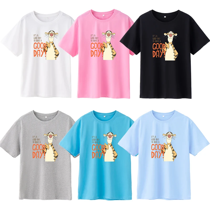 New 16-color Cotton T-shirt Cartoon Disney Tigger Disney Printed Series Summer Short-sleeved Home Couple Wear Student Clothes
New 16-color Cotton T-shirt Cartoon Disney Tigger Disney Printed Series Summer Short-sleeved Home Couple Wear Student Clothes