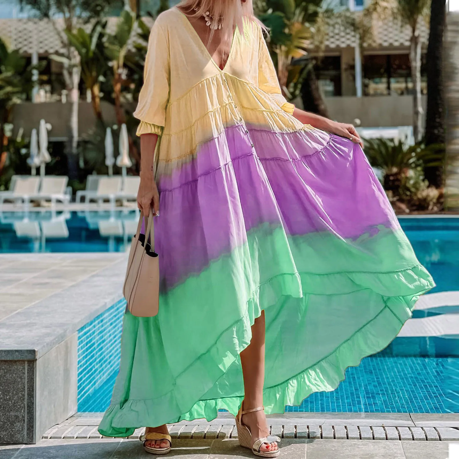 Ladies V Neck Casual Summer Short Long Sleeve Flowy Layered Dress
Ladies V Neck Casual Summer Short Long Sleeve Flowy Layered Dress