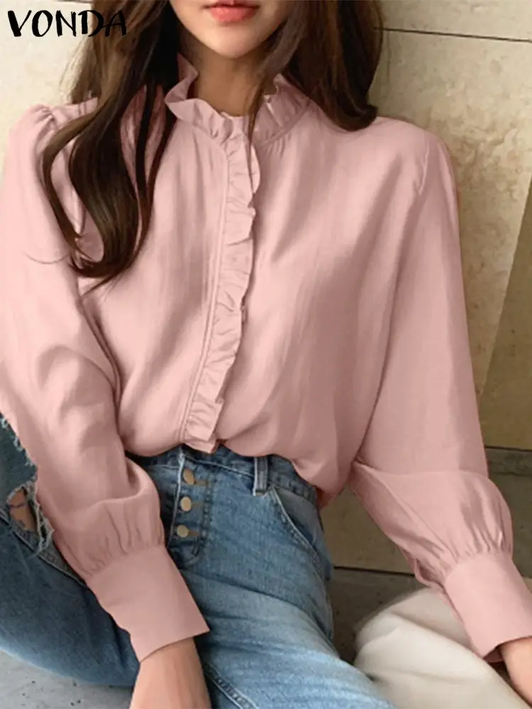 VONDA 2022 Women Ruffle Shirts Casual Blouses Chemise Femme Long Sleeve Pleated Blusas Tops Korean Style Button Shirt Femininas 
VONDA 2022 Women Ruffle Shirts Casual Blouses Chemise Femme Long Sleeve Pleated Blusas Tops Korean Style Button Shirt Femininas