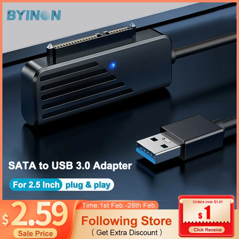 Byinon SATA to USB 3.0 Adapter Cable Up To 6 Gbps for 2.5" SATA III External HDD SSD Hard Drive Cable Reader Converter adaptador
Byinon SATA to USB 3.0 Adapter Cable Up To 6 Gbps for 2.5" SATA III External HDD SSD Hard Drive Cable Reader Converter adaptador