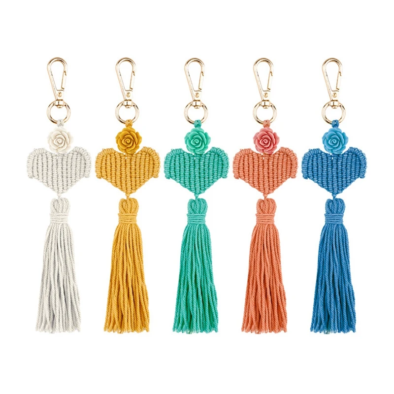 5 Pack Macrame Keychains Boho Heart-Shaped Flowers Tassel Bag Charms Handcrafted Accessory For Car Key Handbag
5 Pack Macrame Keychains Boho Heart-Shaped Flowers Tassel Bag Charms Handcrafted Accessory For Car Key Handbag
