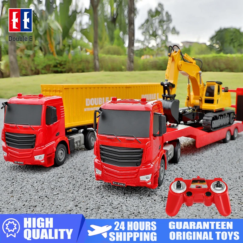 

Double E 1:26 RC Car Trailer Excavator Suit Truck Remote Control Container Truck Radio Controlled Flatbed Trailer Set Kids Toys