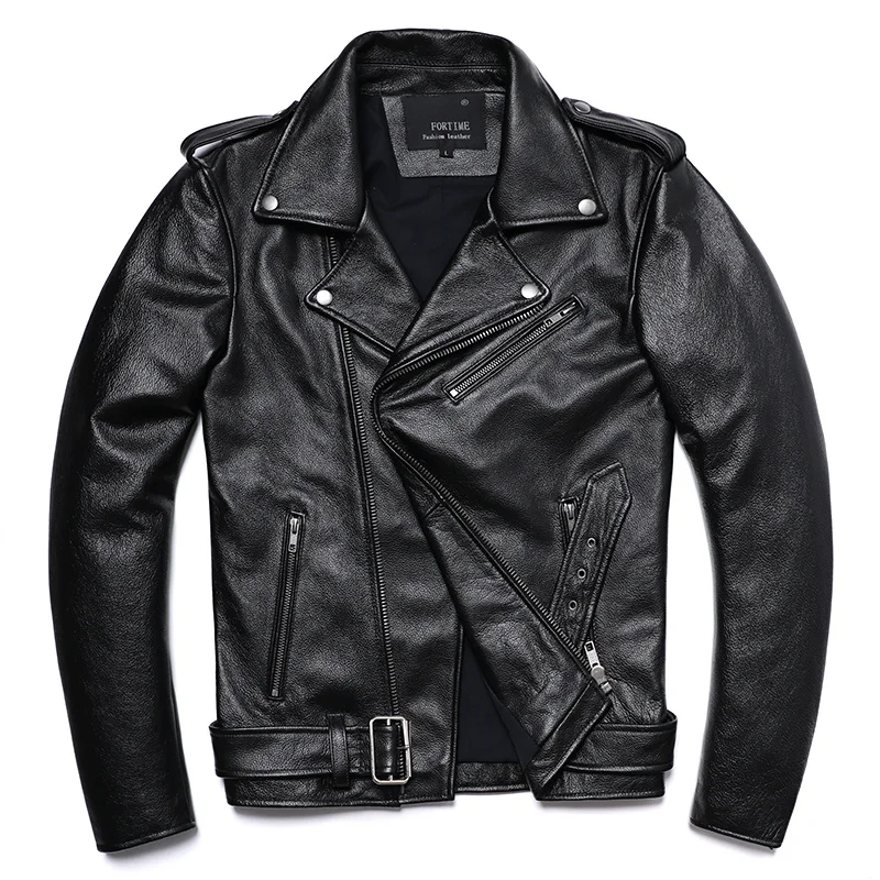 

Классические мотоциклетные куртки, мужская кожаная куртка, 100% натуральная воловья кожа, толстая мотокуртка, зимняя Байкерская одежда, облегающие пальто M192
