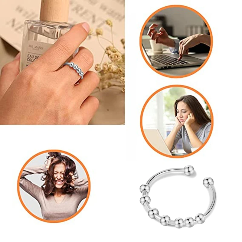 Anxiety Ring with Beads Movable Runner Ring to Relieve Anxiety Jewelry Unisex Adjustable Rotating Worry Ring
Anxiety Ring with Beads Movable Runner Ring to Relieve Anxiety Jewelry Unisex Adjustable Rotating Worry Ring