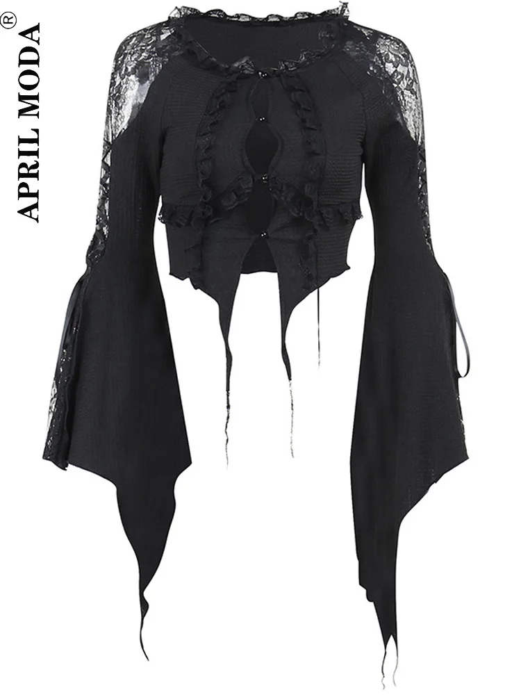 2023 Spring Summer Flare Sleeve Gothic T Shirt Y2K Grunge Aesthetic Blouse Shirts Hollow Out Black Punk Retro Harajuku Crop Top
2023 Spring Summer Flare Sleeve Gothic T Shirt Y2K Grunge Aesthetic Blouse Shirts Hollow Out Black Punk Retro Harajuku Crop Top