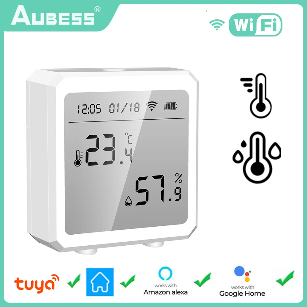 Термометр Tuya Smart Life, Wi-Fi, датчик температуры и влажности, Bluetooth, с ЖК-дисплеем для Alexa, Google Home 
Термометр Tuya Smart Life, Wi-Fi, датчик температуры и влажности, Bluetooth, с ЖК-дисплеем для Alexa, Google Home