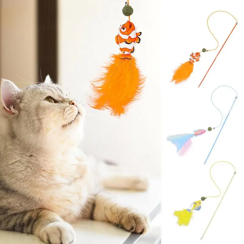 

Cats Teasing Toys Bird Natural Catnip Cat Feather Toy Flexible Kitten Playing Teaser Wand Feather Toys Stick For Kittens Cats